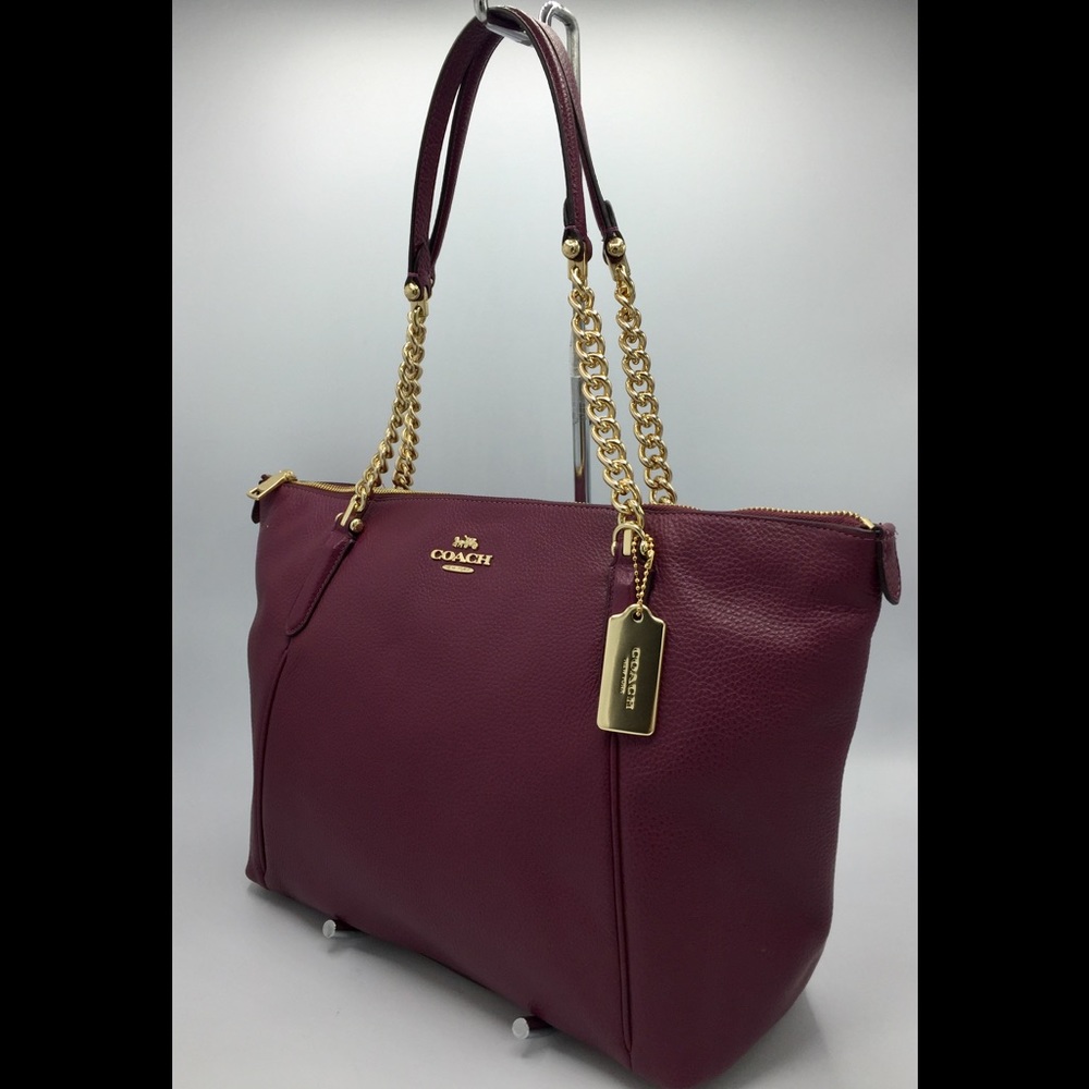 Coach Dark Berry Leather Shoulder Tote Bag - Picture 13 of 16